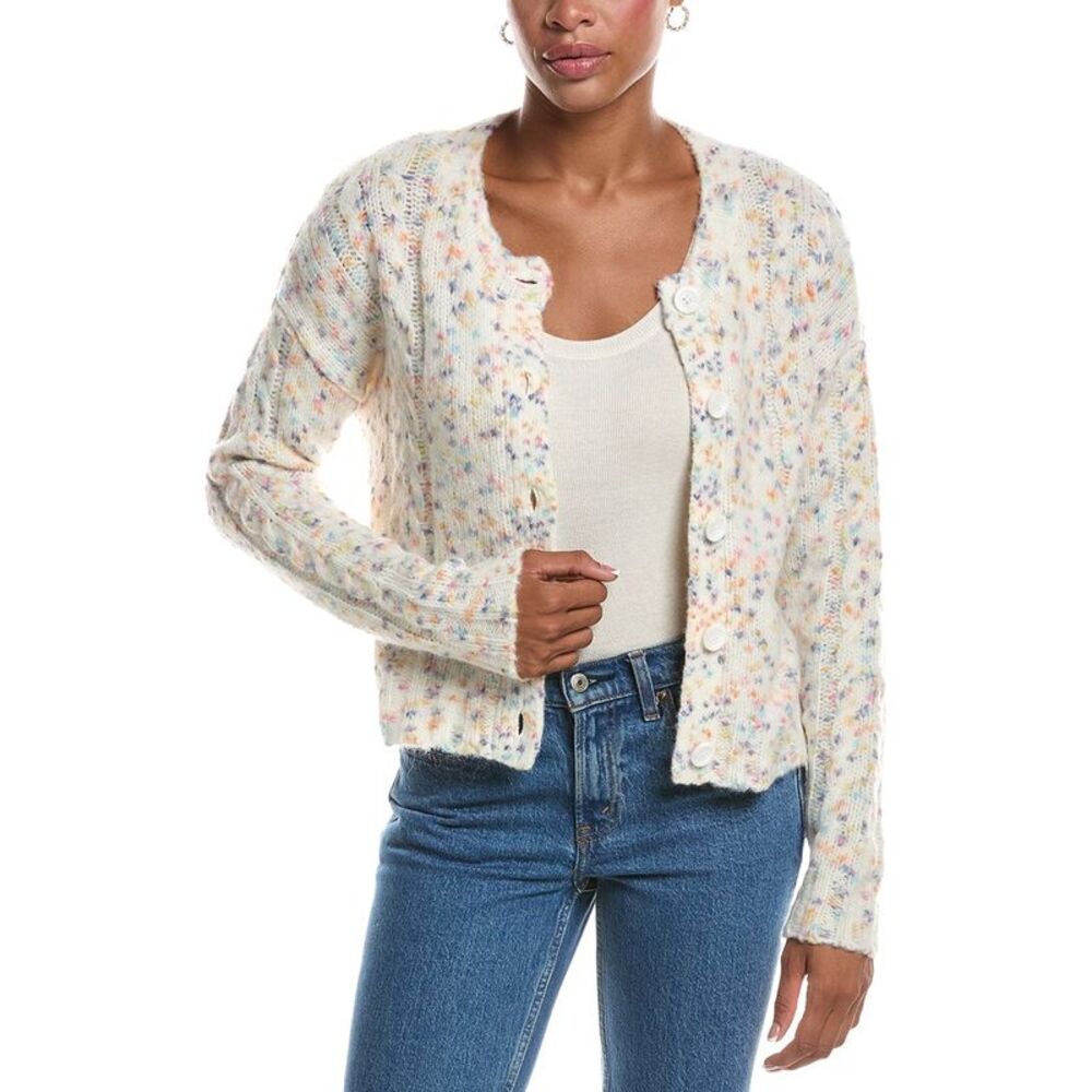Autumn Cashmere Womens  Confetti Cable Boxy Wool & Alpaca-Blend Cardigan, White